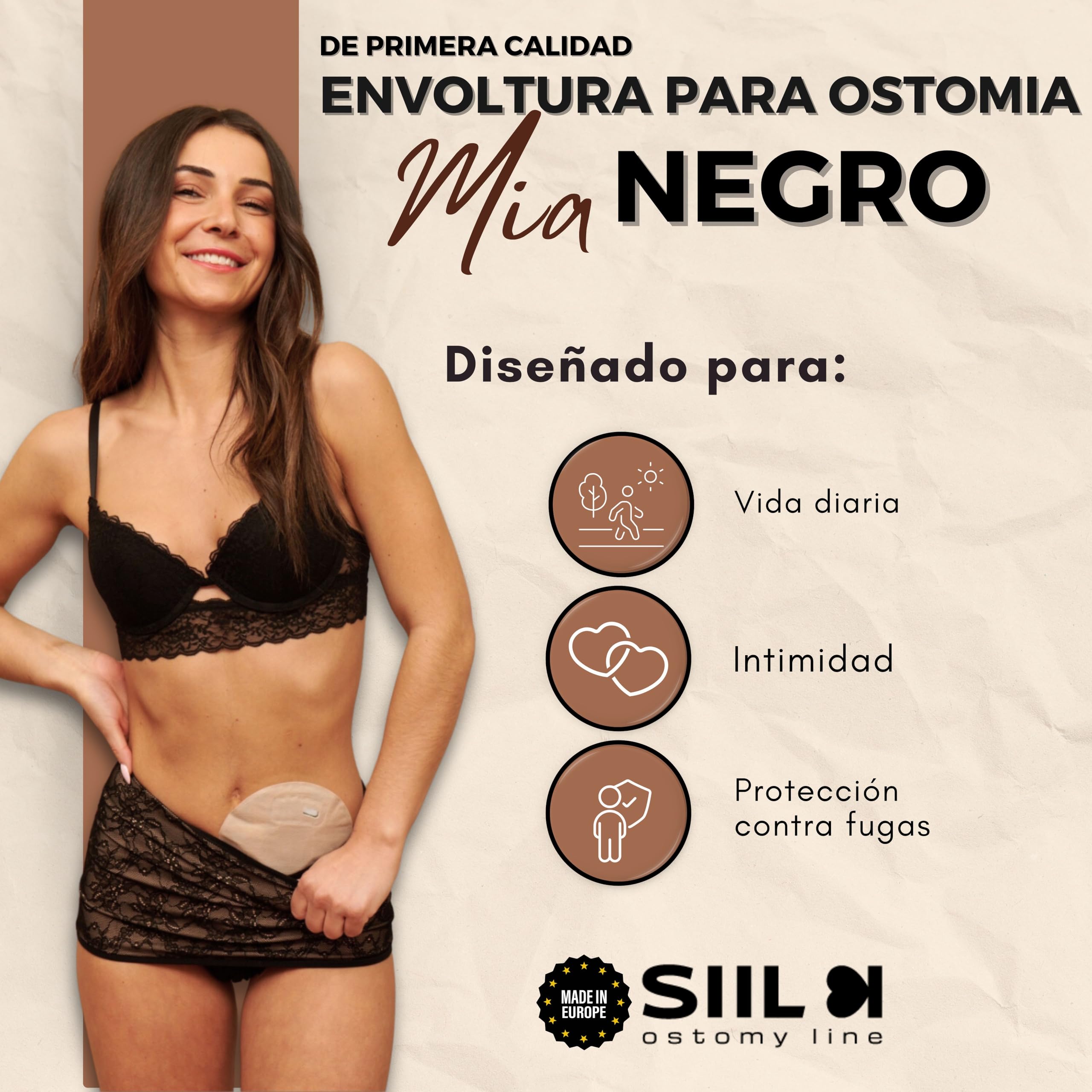 SIIL Banda de ostomía negro Ostomy | Bolsillo interior para sujetar la bolsa | Cinturón de ostomia | Funda para bolsa de ostomia
