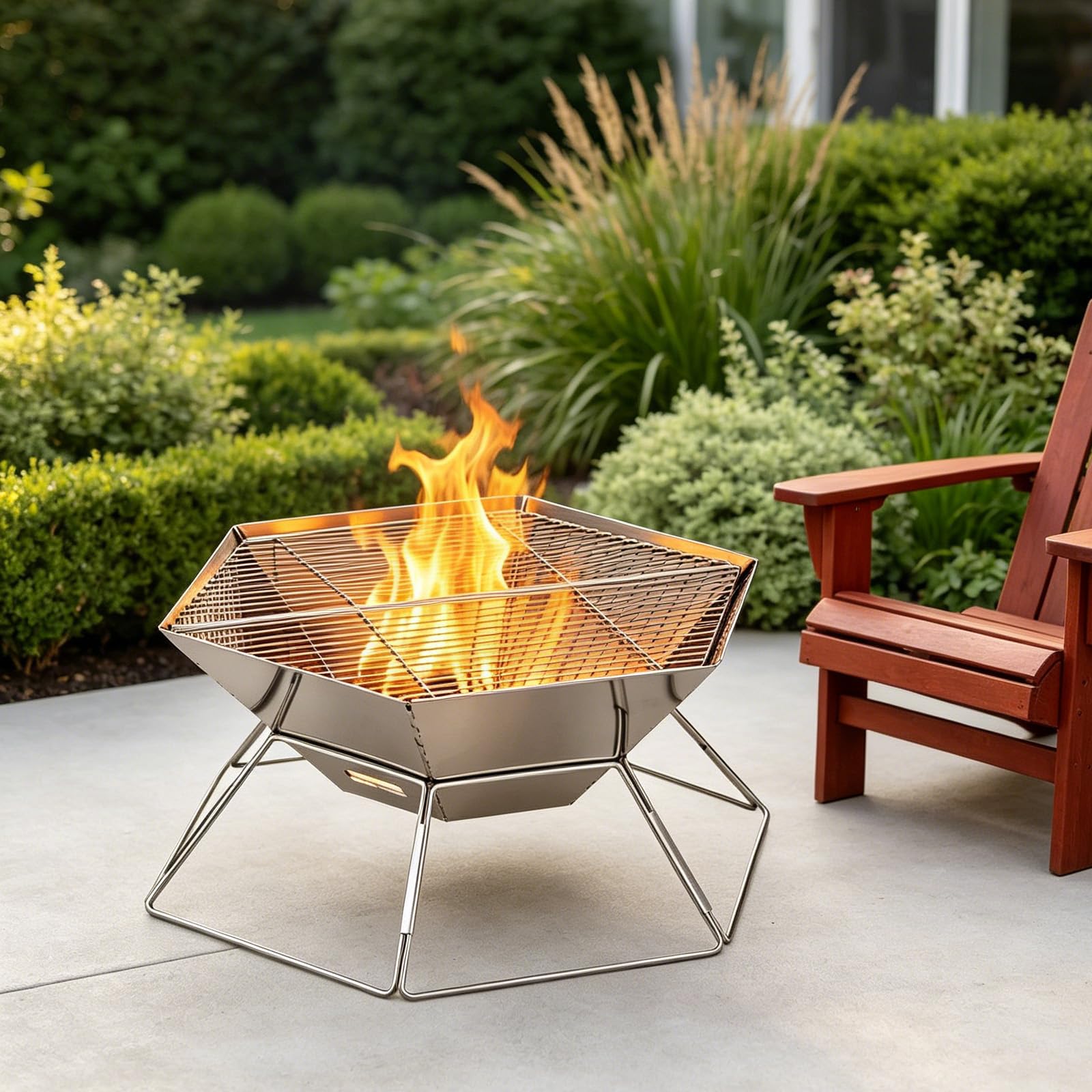 Tragbare Feuerstelle Edelstahl, Feuerschale mit Grillrost,Outdoor-BBQ | Feuerstelle Outdoor & Camping Grill, Camping Feuerschale für mit Grillplatte Schaschlikgrill Picknick,Grill AktivitäTen