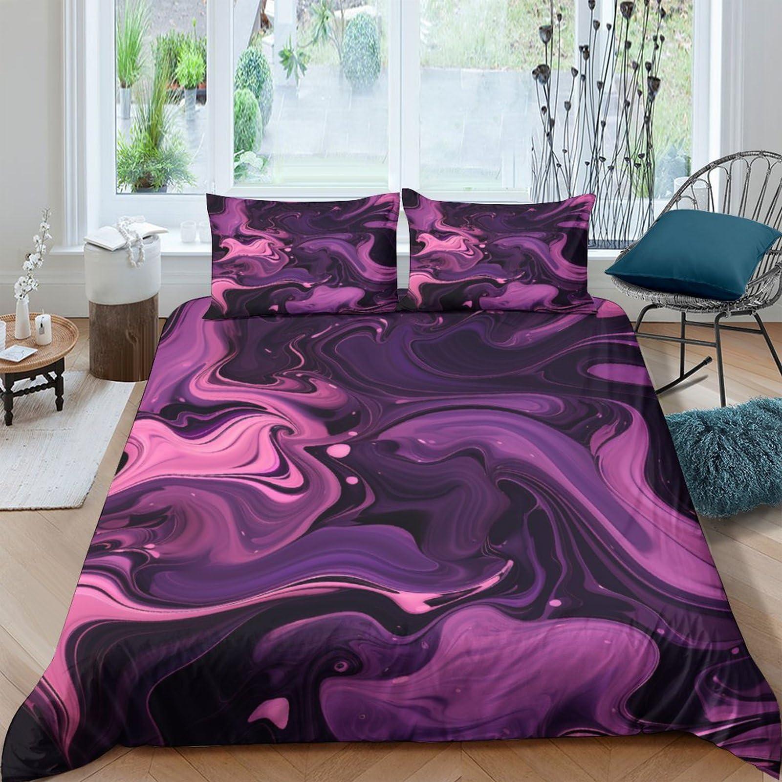 Purple Trap Effect Swirl Duvet Cover Set 3D Bedding Sets Microfibre Quilt Cover with Zipper Closure 3 Piece Set Comforter Cover King（220x240cm）