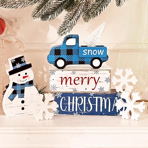 Miniatura 8 de Yinhua Decoraciones navideñas para interiores, decoración de mesa de Navidad, decoración de muñeco de nieve con árbol de Navidad y copos de nieve,