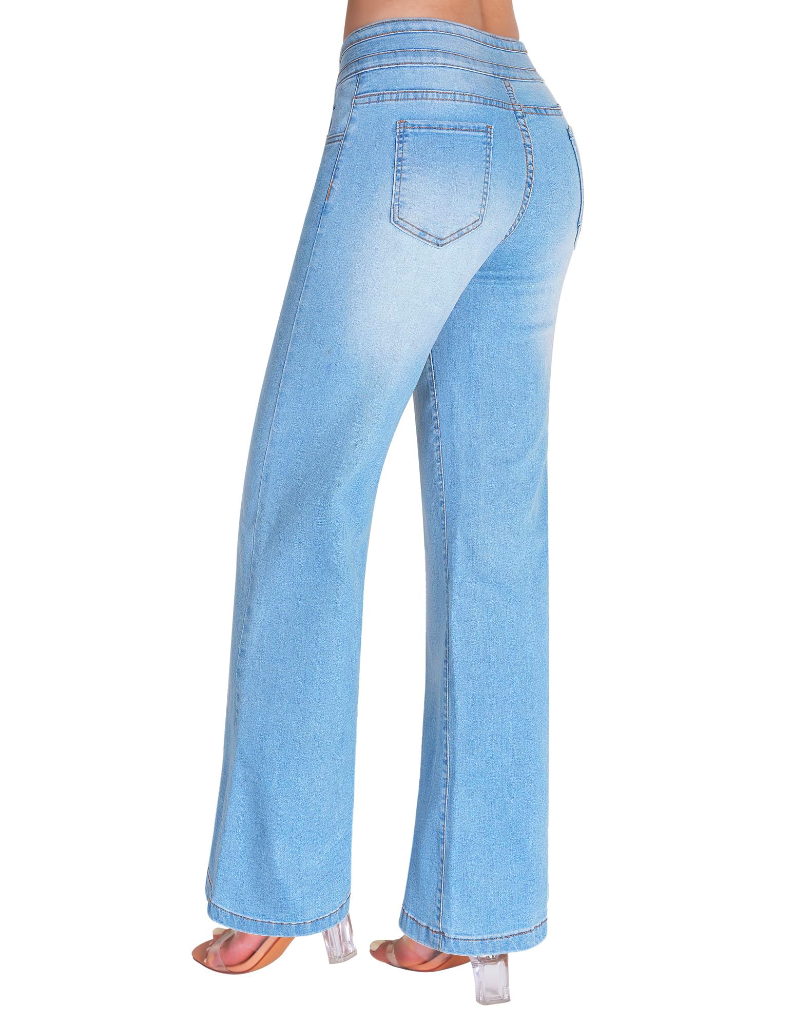 roswear Damen Jeans mit weitem Bein, leger, hohe Taille, Stretch, lockere Denim-Hose