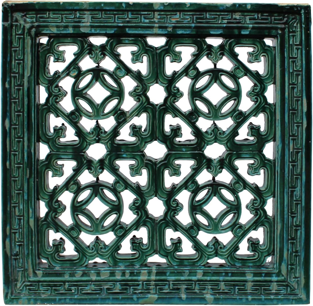 Large Chinese Oriental Green Glaze Square Ru Yi Clay Tile Acs3973