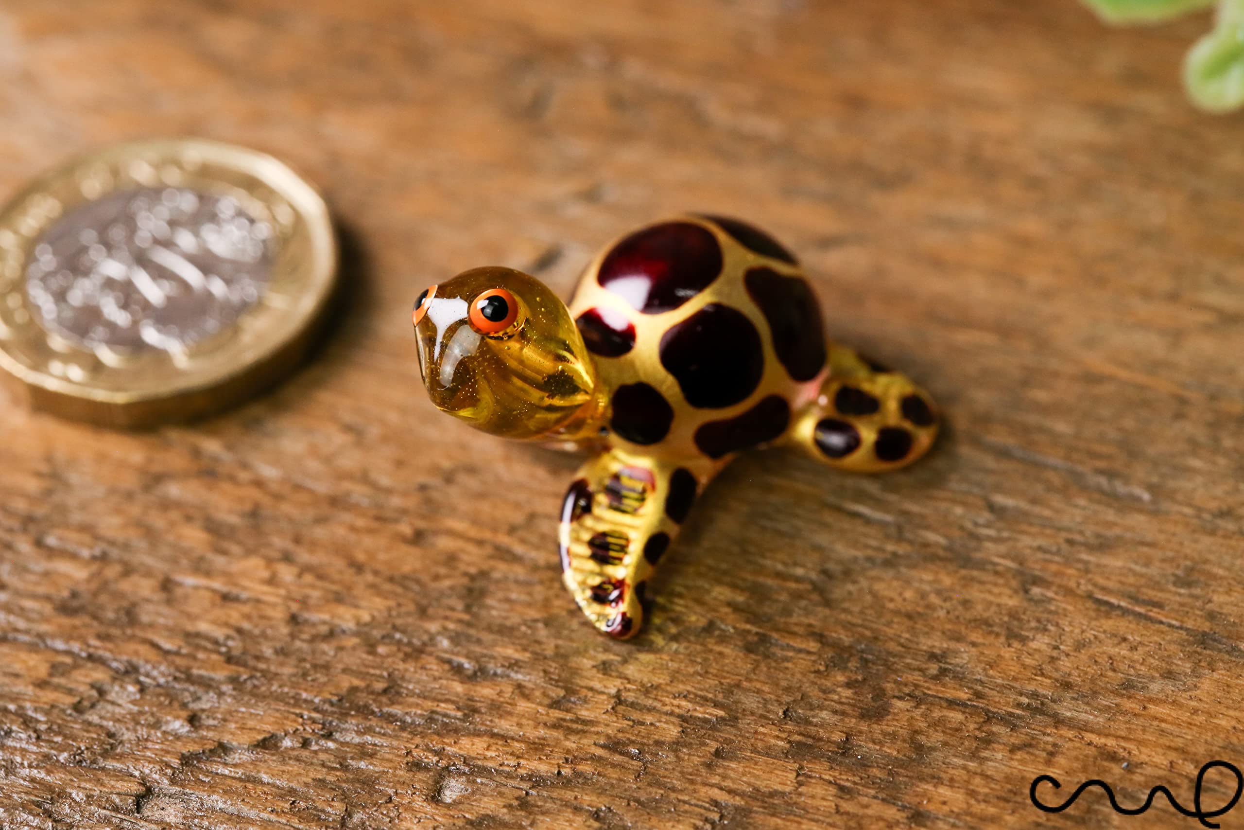 redchocol8® Tiny Mini Small Handmade Little Glass Turtle Tortoise Gloss Garden Decor Ornament Gold Terrarium - Image 2
