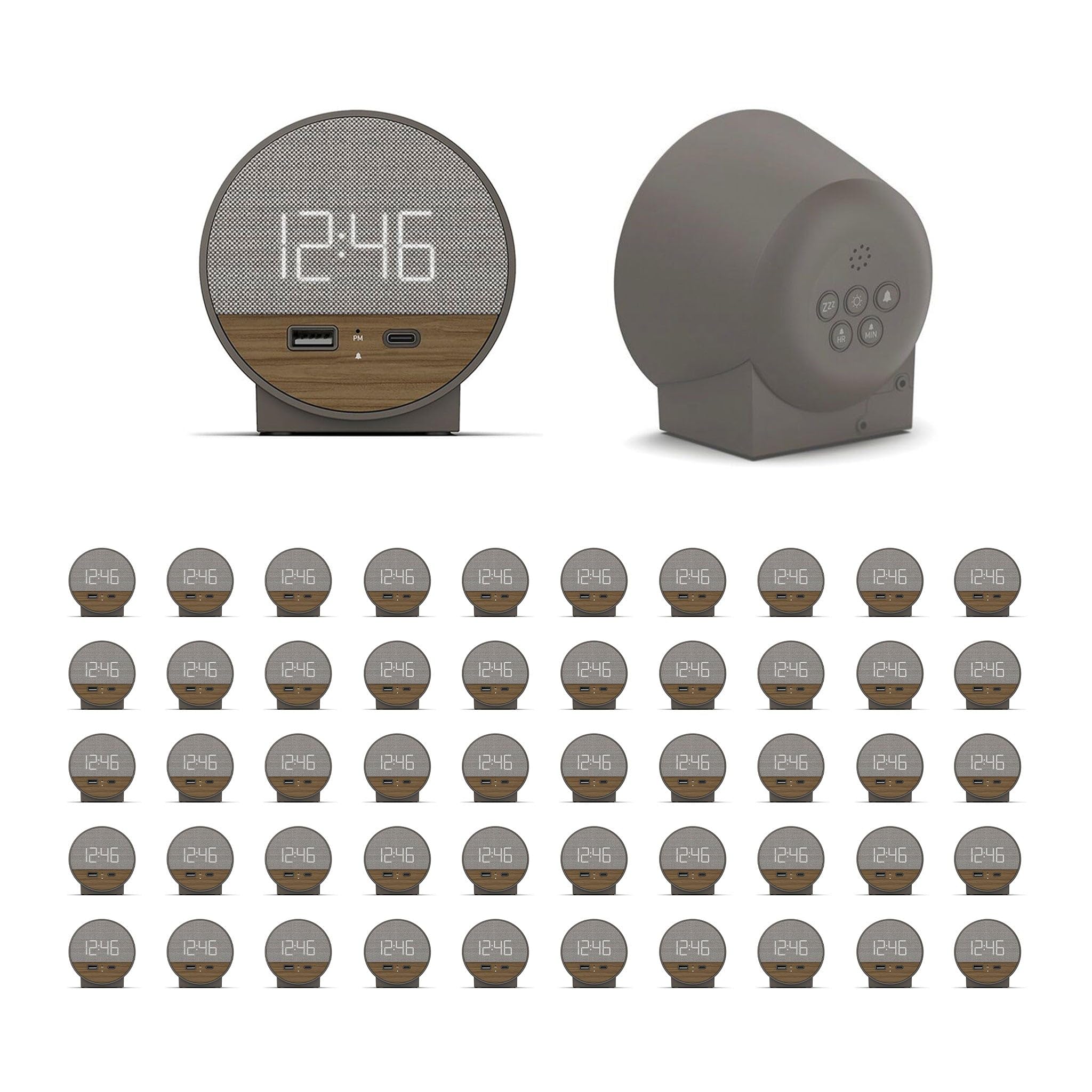 Nonstop NSO2-WFD Hotel Alarm Clock with USB-C and USB-A Charging Charcoal Weave 50 Units
