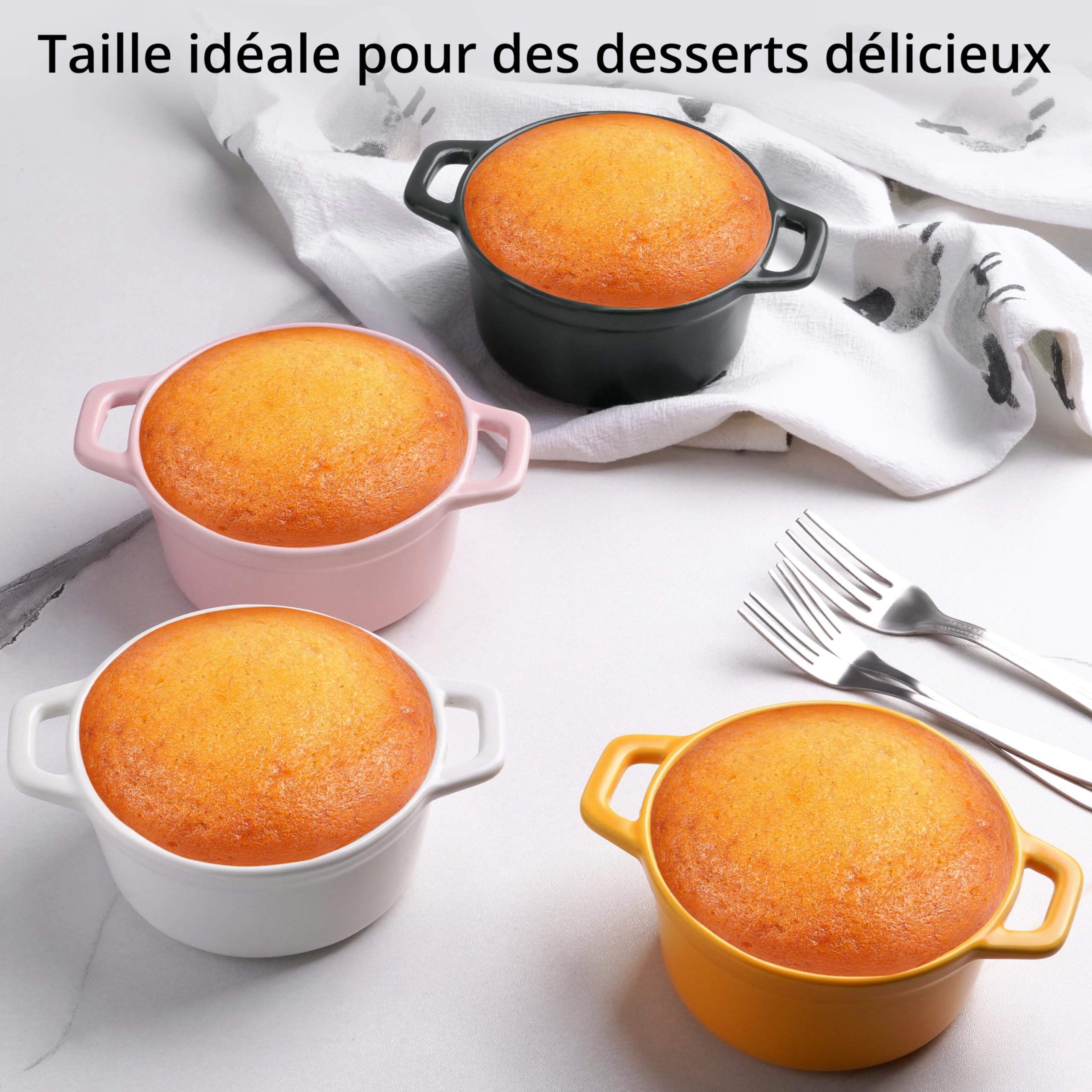 Winter Shore Mini Cocotte Individuelle de 270 ml en Porcelaine avec Couvercles & Poignées [Lot de 4] - Ramequin Four Empilable - Adaptés aux Micro-ondes, Congélateur & Lave-vaisselle - 4 Couleurs