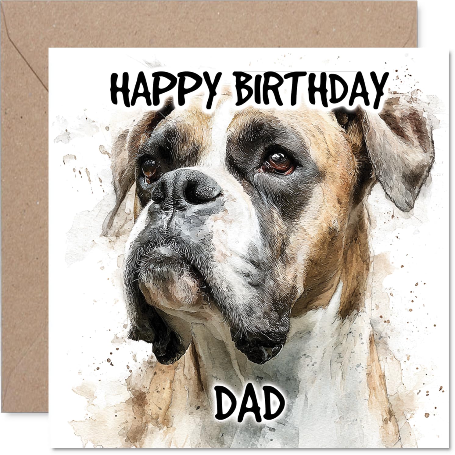 Dad Birthday Card - Boxer - Happy Birthday Card for Dad from Son Daughter, 145mm Dog Breeds Bday Greeting Cards