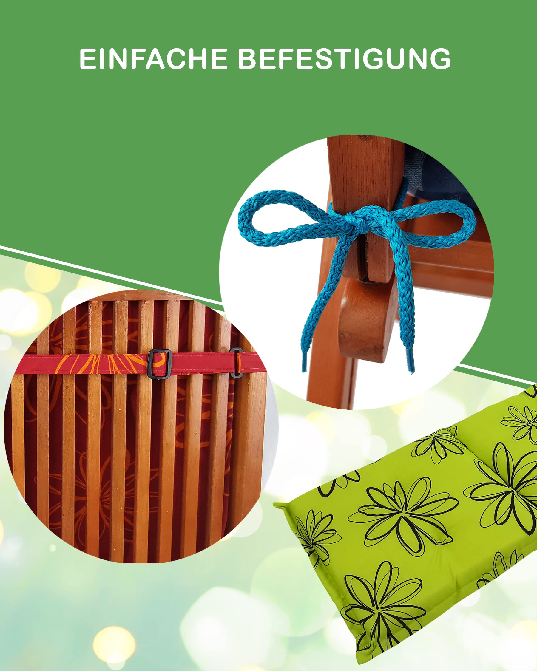DILUMA Hochlehner Auflage Naxos für Gartenstühle 4er Set 118x49 cm Blume Schwarz - 6 cm Starke Premium Stuhlauflage mit Komfortschaumkern - Sitzauflage Made in EU
