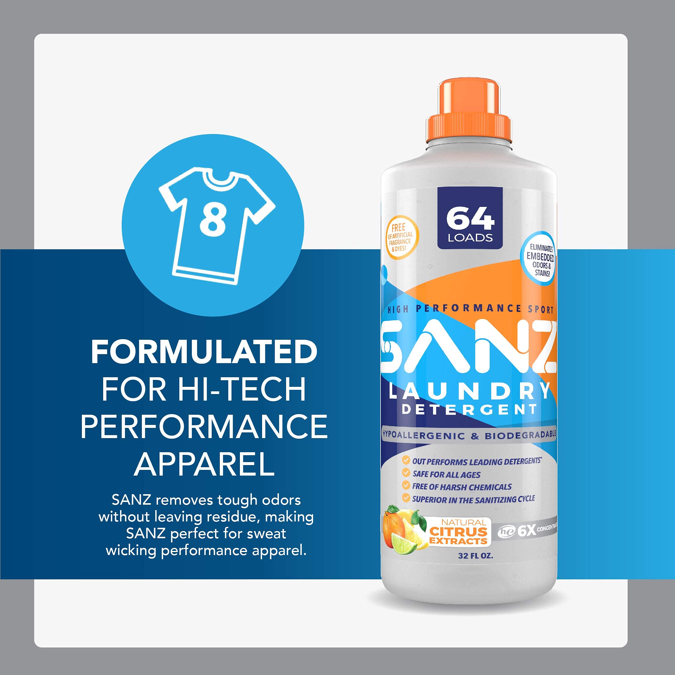 SANZ Liquid Laundry Detergent Free and Clear Hypoallergenic for