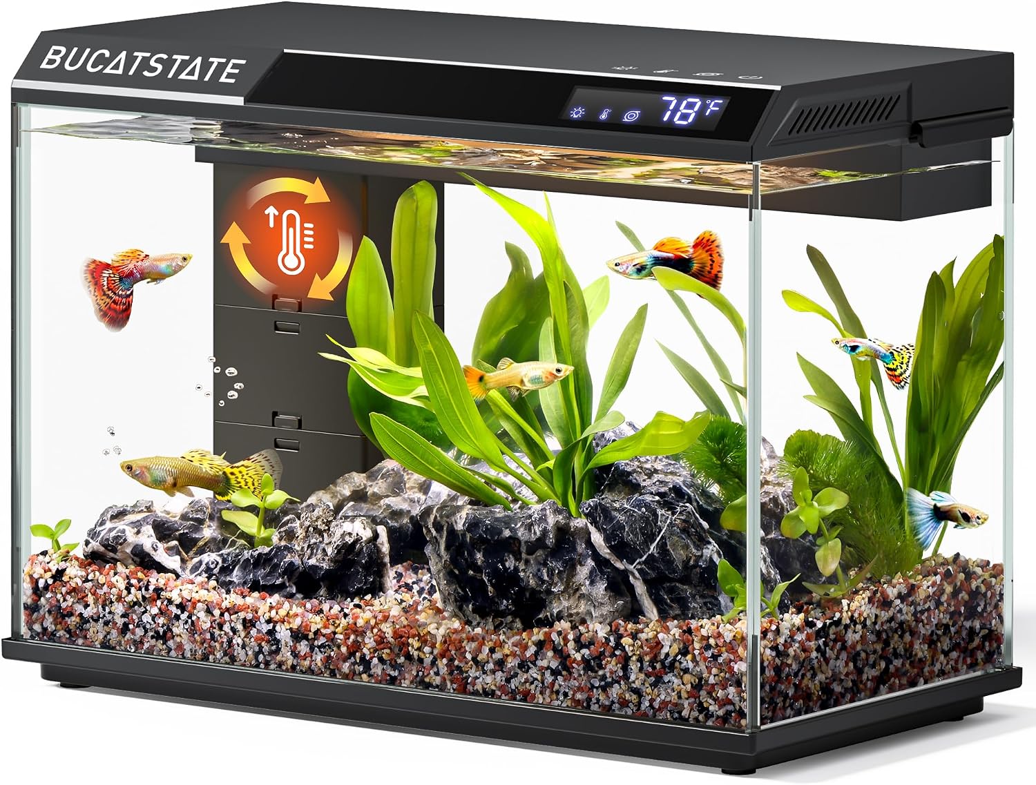 BUCATSTATE 2.6 Gallon Small Fish Tank, 3 Stage Filtration Aquarium, Black