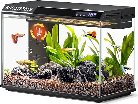 BUCATSTATE 2.6 Gallon Small Fish Tank, 3 Stage Filtration Aquarium, Black
