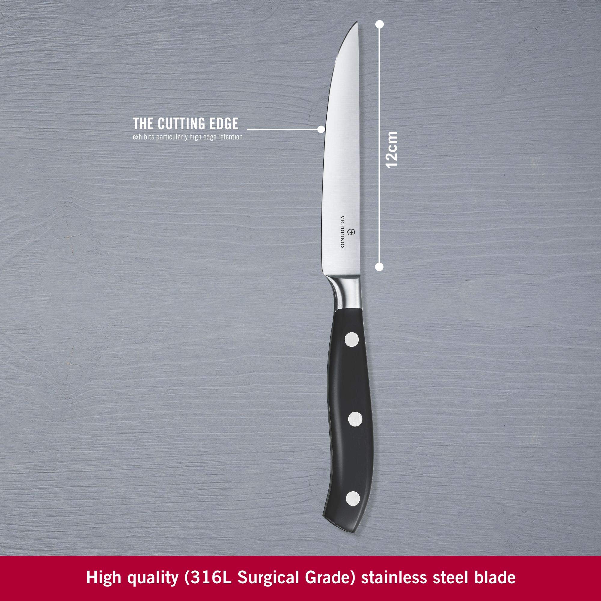 Victorinox, 7.7203.12G, Grand Maître, Steakmesser, Extra scharfe Klinge, mit geradem Schliff, robuster Kunststoff-Griff, Schwarz, Spülmaschinengeeignet
