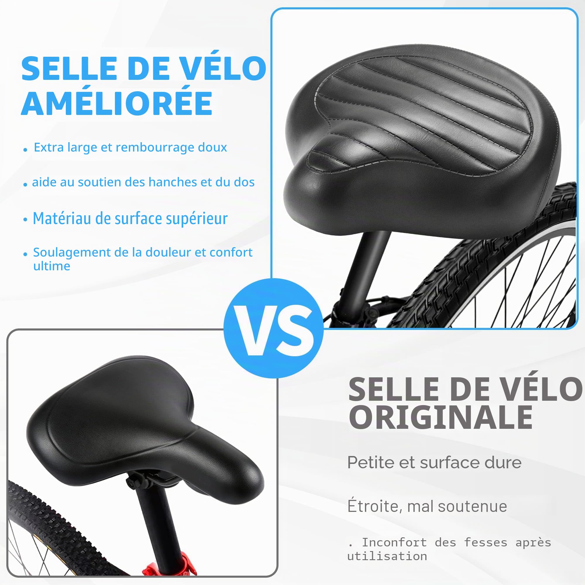 CDYWD Selle de vélo large sans nez pour homme et femme, confortable, douce, ergonomique, siège de vélo vintage confortable, selle de vélo de rechange universelle pour VTT, vélo de ville, vélo