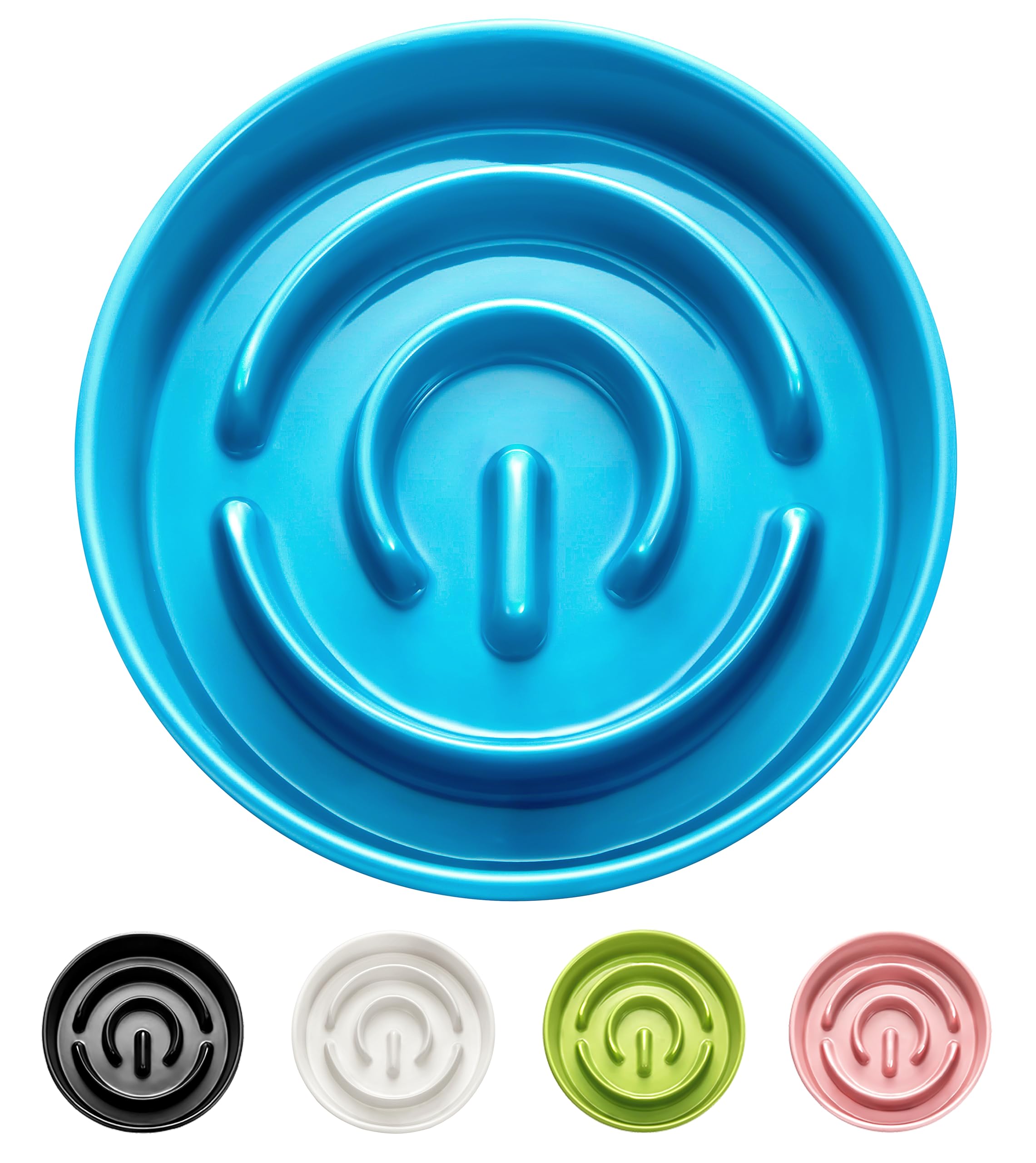 MOPANG Ceramic Slow Feeder Dog Bowls, 2.0 Cups Slow Feeder for Medium Dogs, Puzzle Maze Bowl to Slow Down Eating, 30oz, 8in, Blue