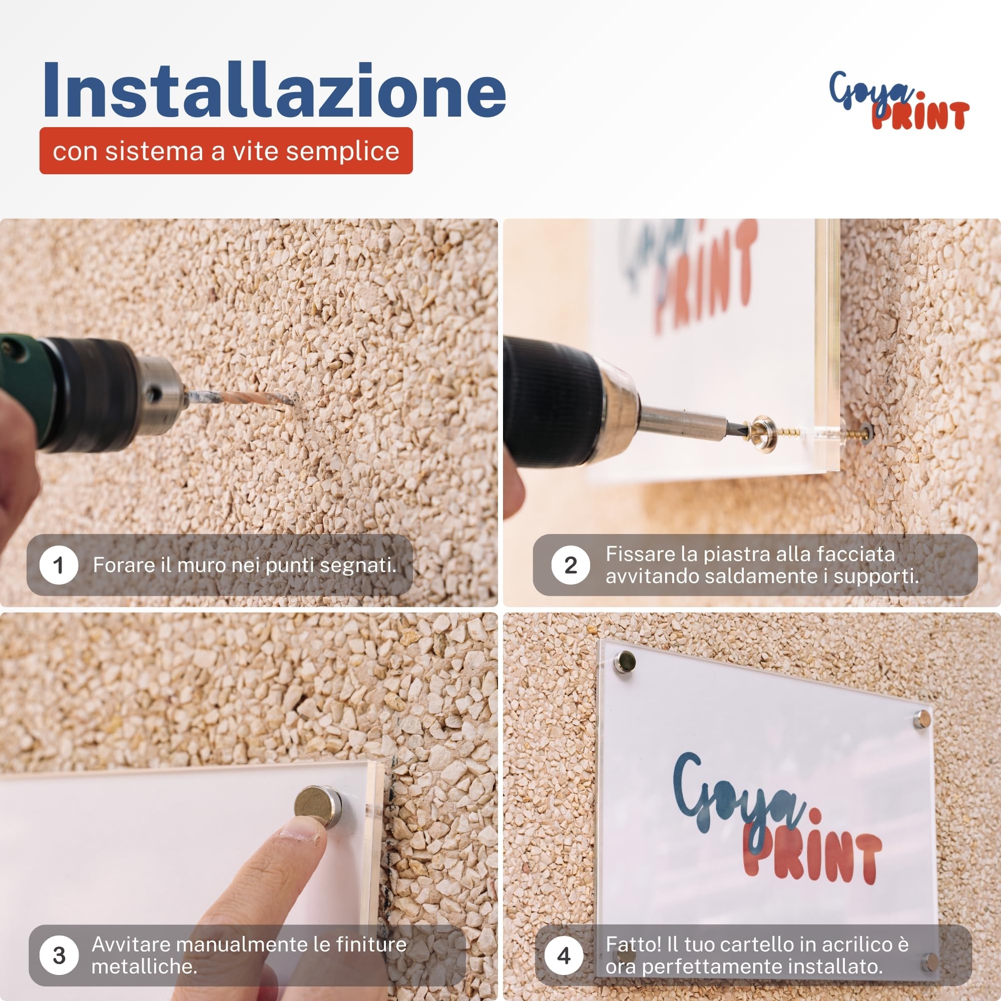 GOYAPRINT | Targa in Plexiglass Trasparente A4 3+3 mm – Doppia Lastra Acrilica con Distanziatori, Fissaggio a Parete per Documenti, Foto e Segnaletica (A4-21X29,7 CM, 3+3 MM)