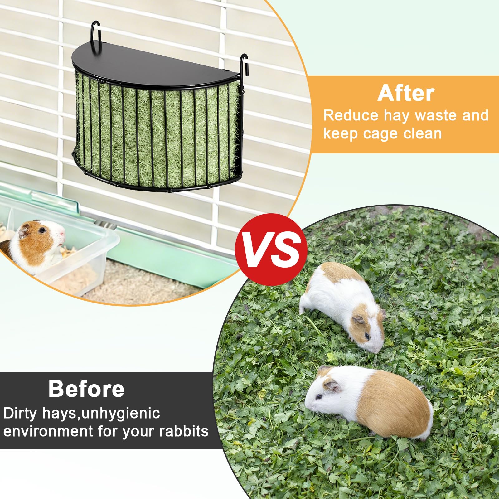 Upgraded Hay Rack for Rabbits, Bunny Feeder for Guinea Pigs Chinchillas, Black, Hanging Hay Feeder with Lid, Bunny Feeding Holder, Metal, Semicircular, Chinchilla Cage Accessories - image 7