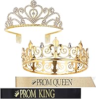 Vista 1 de Juego de 4 coronas de graduación King y Queen con fajas, coronas King para hombres, banda de satén brillante con diamantes de imitación, corona