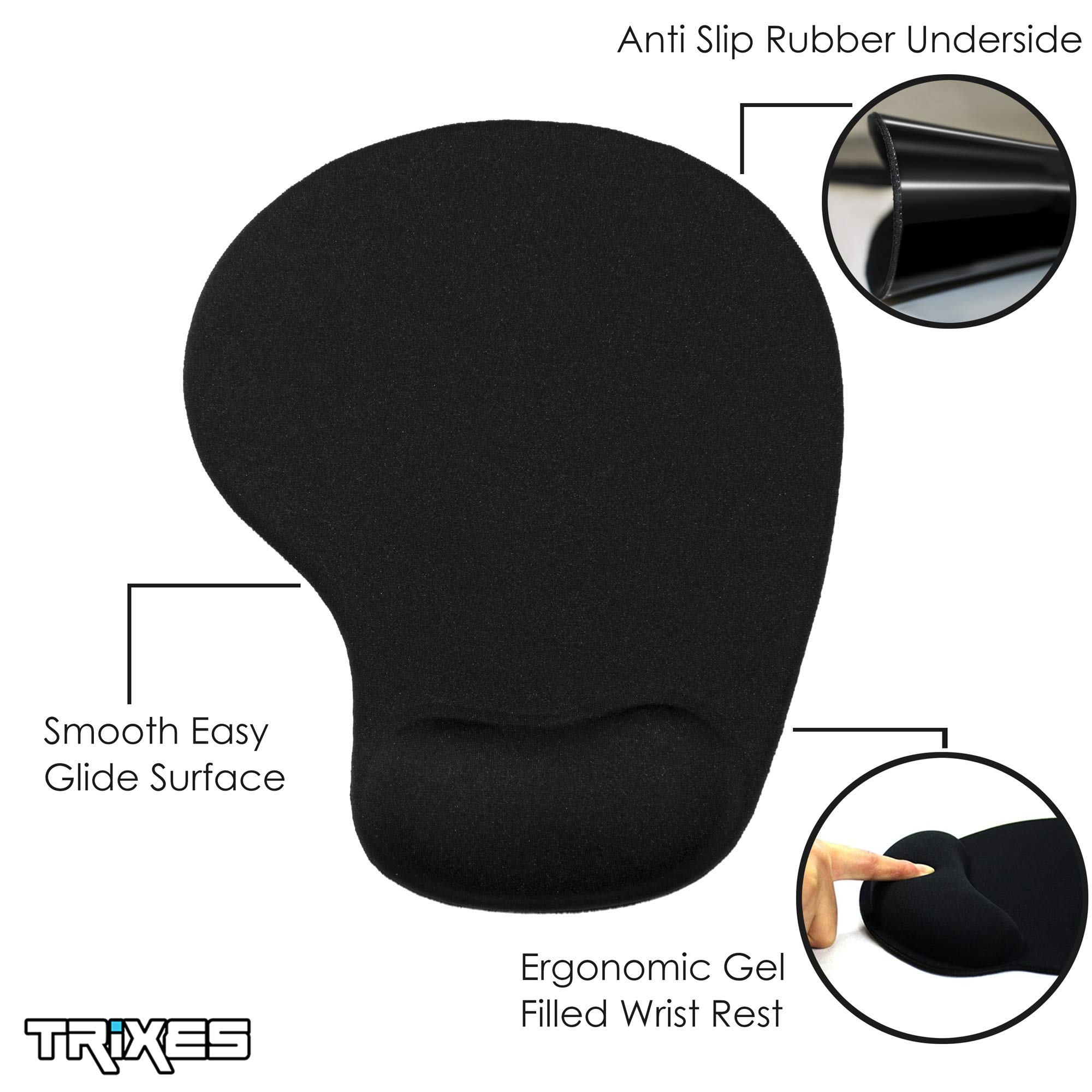 TRIXES Tappetino per Mouse con Supporto per Polso Base Antiscivolo Nero