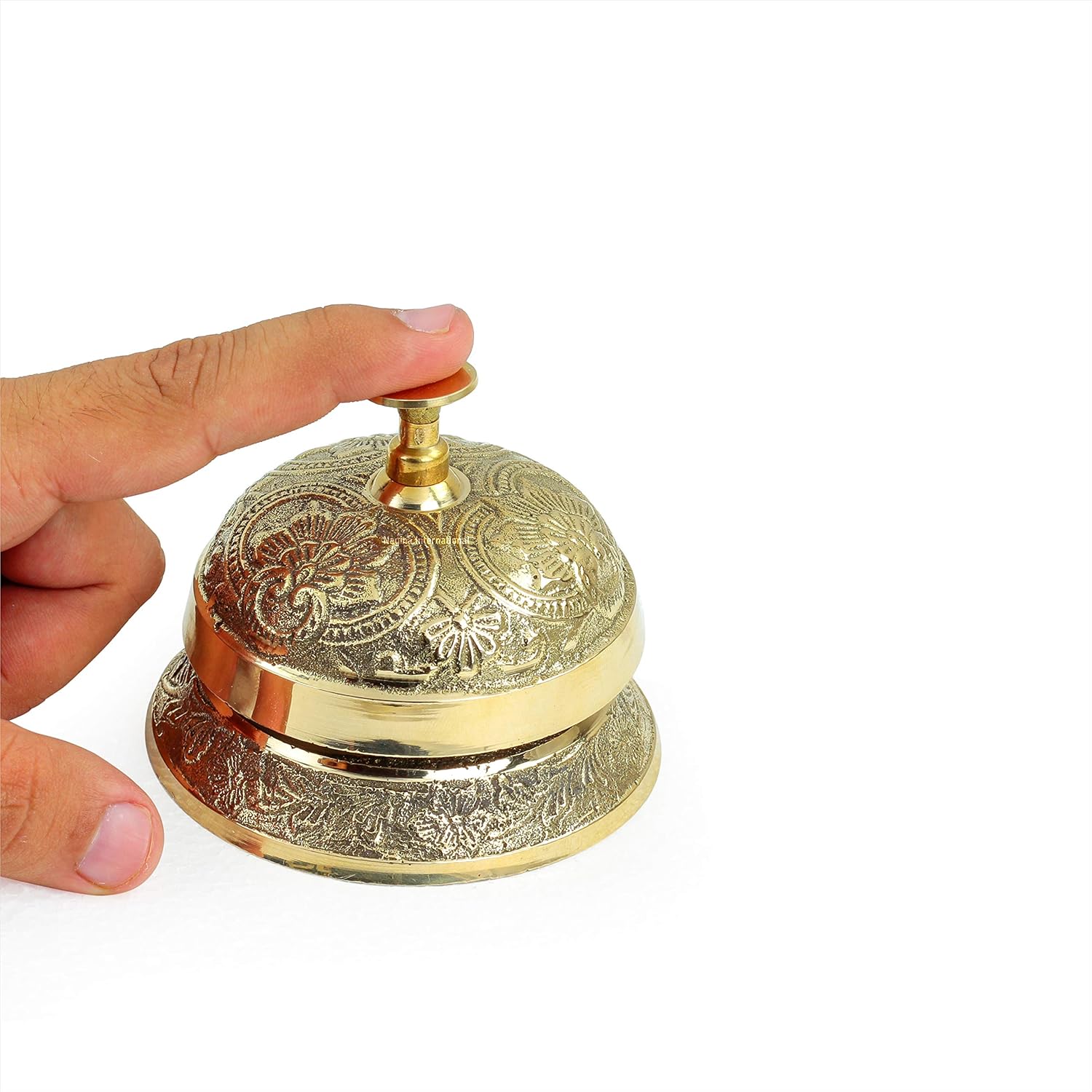 Solid Brass Classic Office Desk Bell with Traditional Art Work | Loud Desk Office Bell | Nagina International (Polished Brass(Artwork)) : Office Products