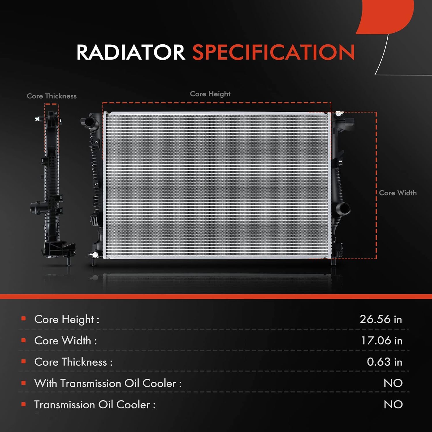 A-Premium Engine Coolant Radiator Assembly Compatible with Chrysler 200 2015 2016 2017 & Jeep Cherokee 2014-2018