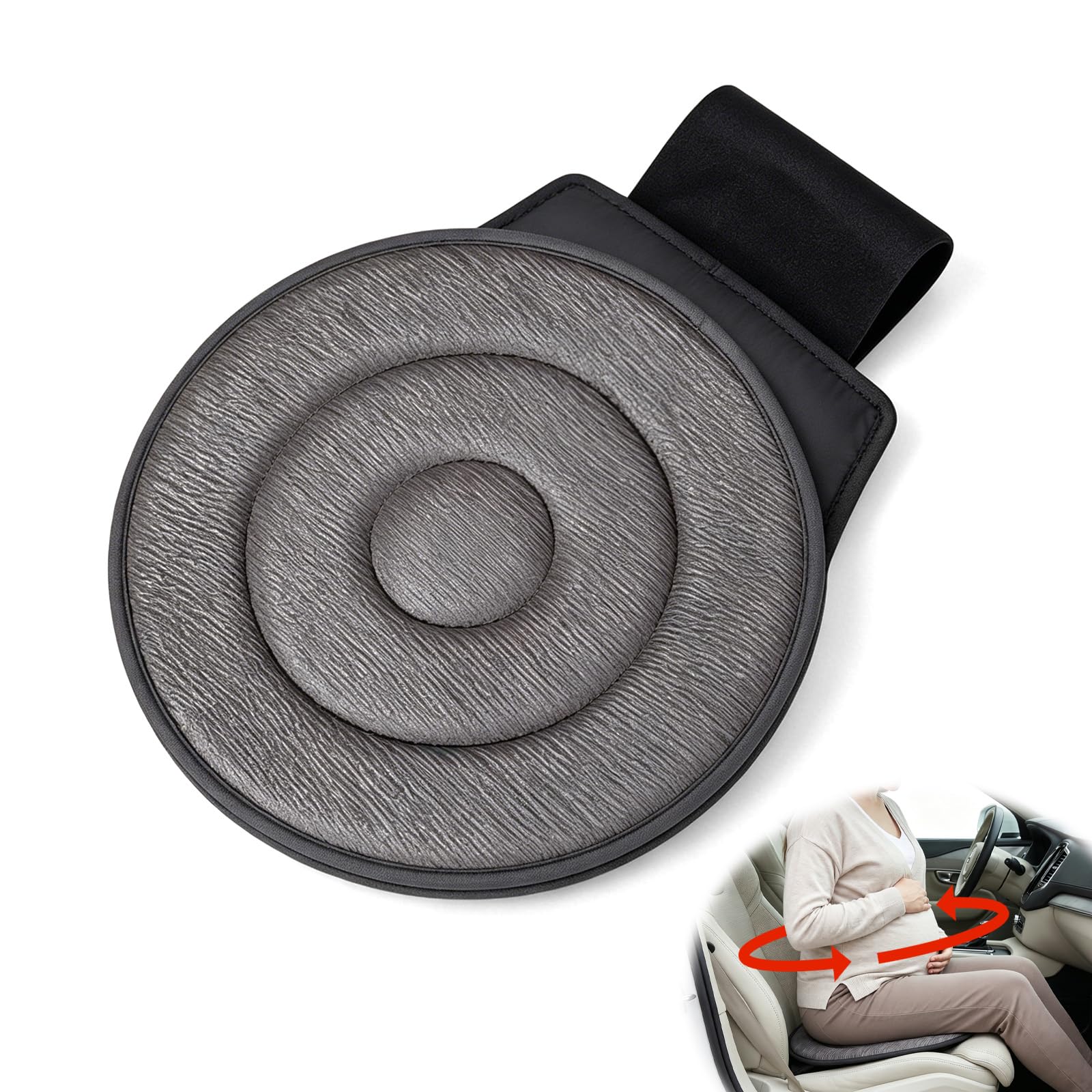 Ninnyi Grey Swivel Car Seat For Disabled, Gray Portable Multifunction Circle Non Slip 360 Degree Rotating Car Seat Cushion For Elderly