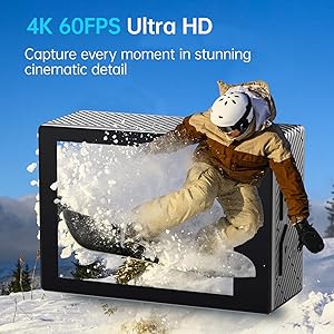 Action Camera 4K 60FPS with Touch Screen 20MP Waterproof Camera Underwater 131FT with EIS for Snorkeling Helmet Bike 170 Wide Angle Remote WiFi 5XZoom