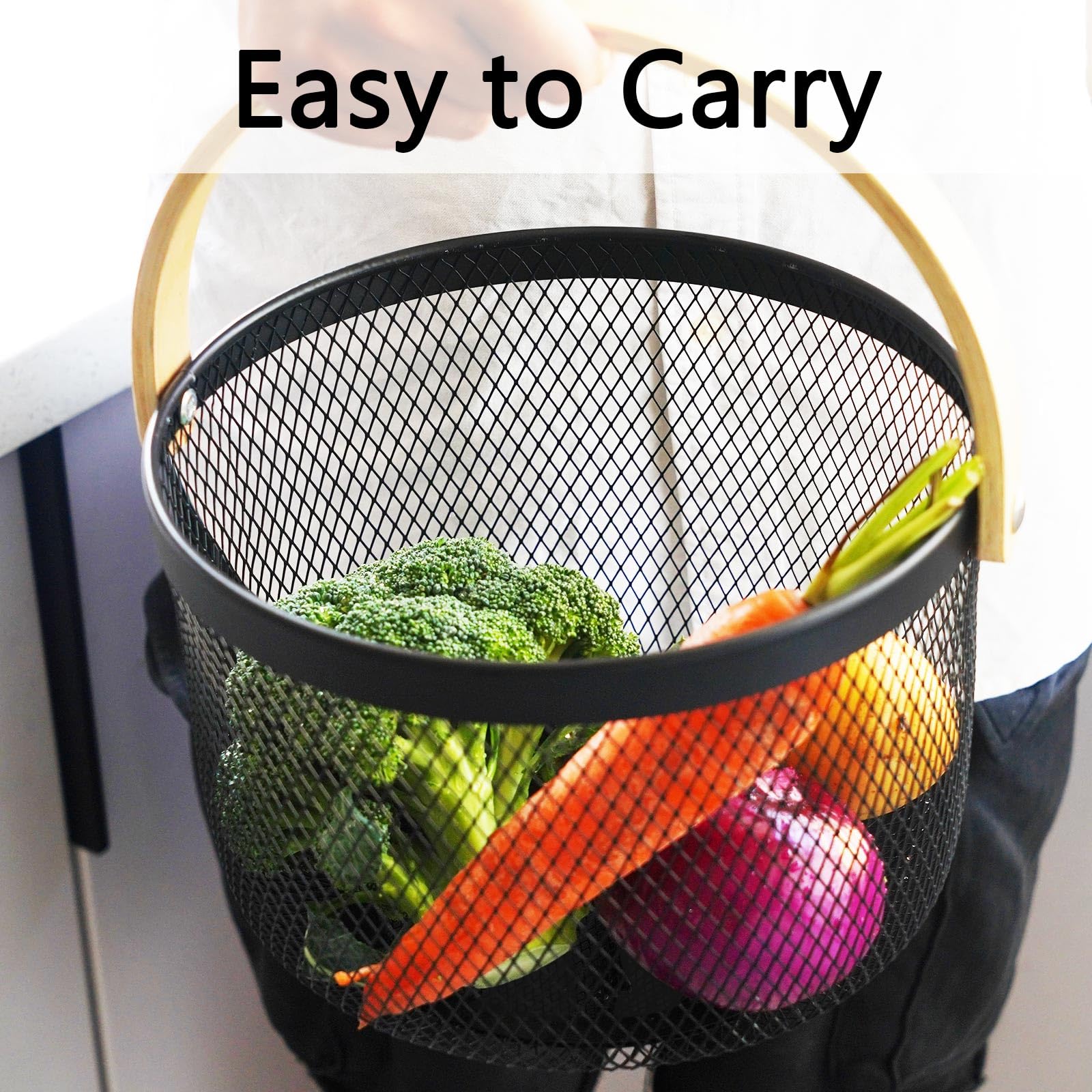 Oval Metal Mesh Basket – 12x9 Inch Steel Wire Organizer For Kitchen Counter, Fruit, Bathroom & Home Decor, Black