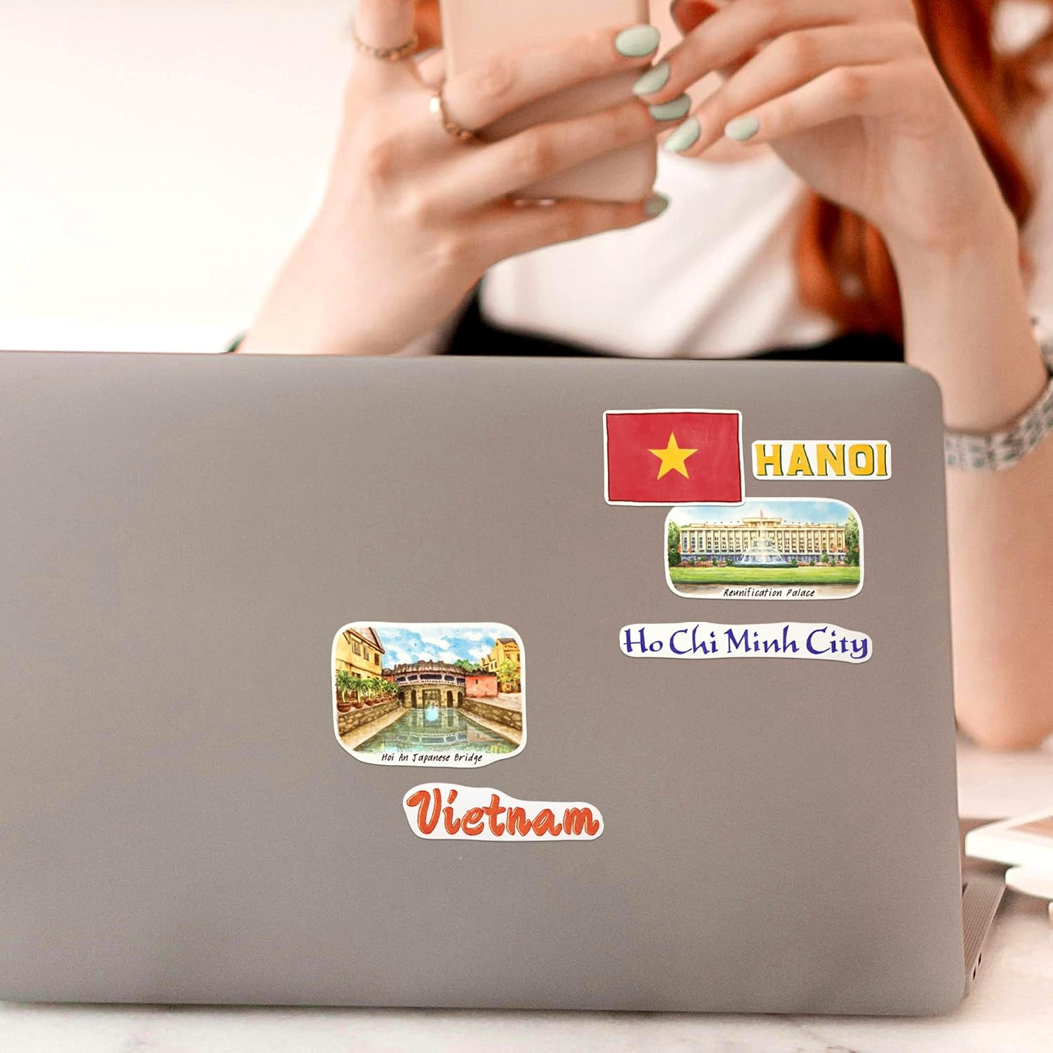 Navy Peony Vibrant Vietnam Travel Stickers (29pcs) - Watercolor, Vietnamese-Themed Vacation Decals for Journals, Scrapbooks, Luggage, Tumbler - Image 5