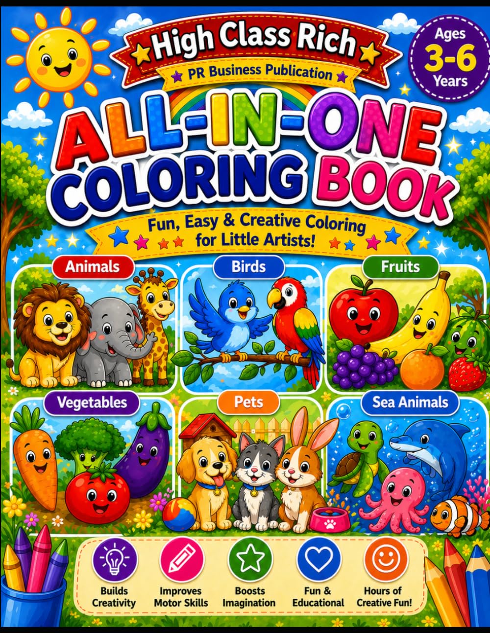 High Class Rich Coloring Book: Fun and Easy Animal Coloring Pages for Toddlers and Preschoolers | Cute Farm, Jungle, Ocean, and Forest Animals for Early Learning and Creativity