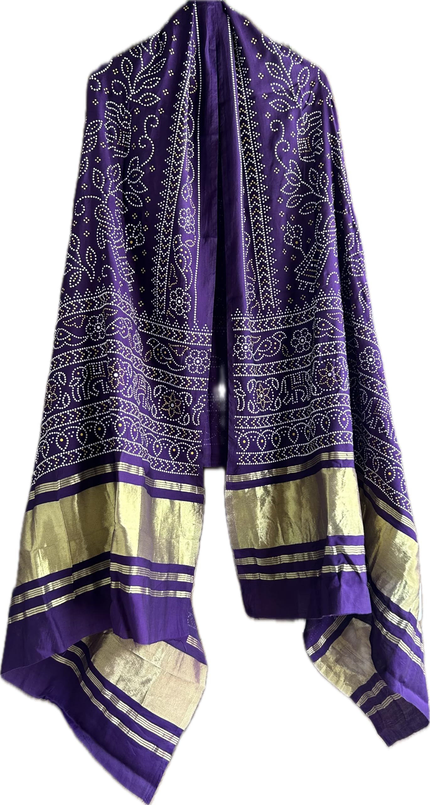 Traditional Poly Crap Bandhej/Bandhani Print Dupatta with Golden Zari Border| Lagdi Patta Design Ideal For ChaniyaCholi, Lehenga | 2.5 mtrs Long | Navratri Wear For Women.-picture-20