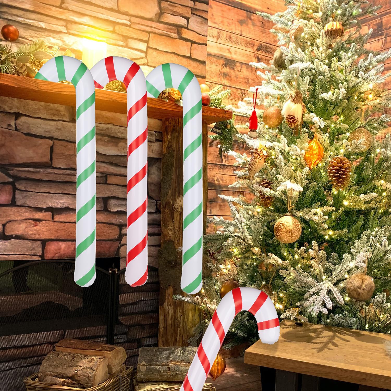 4 Grandi Bastoncini Di Zucchero Gonfiabili Per Natale - Decorazioni In Alluminio Da 88 Cm Per Albero, Interni Ed Esterni, Riutilizzabili - 5
