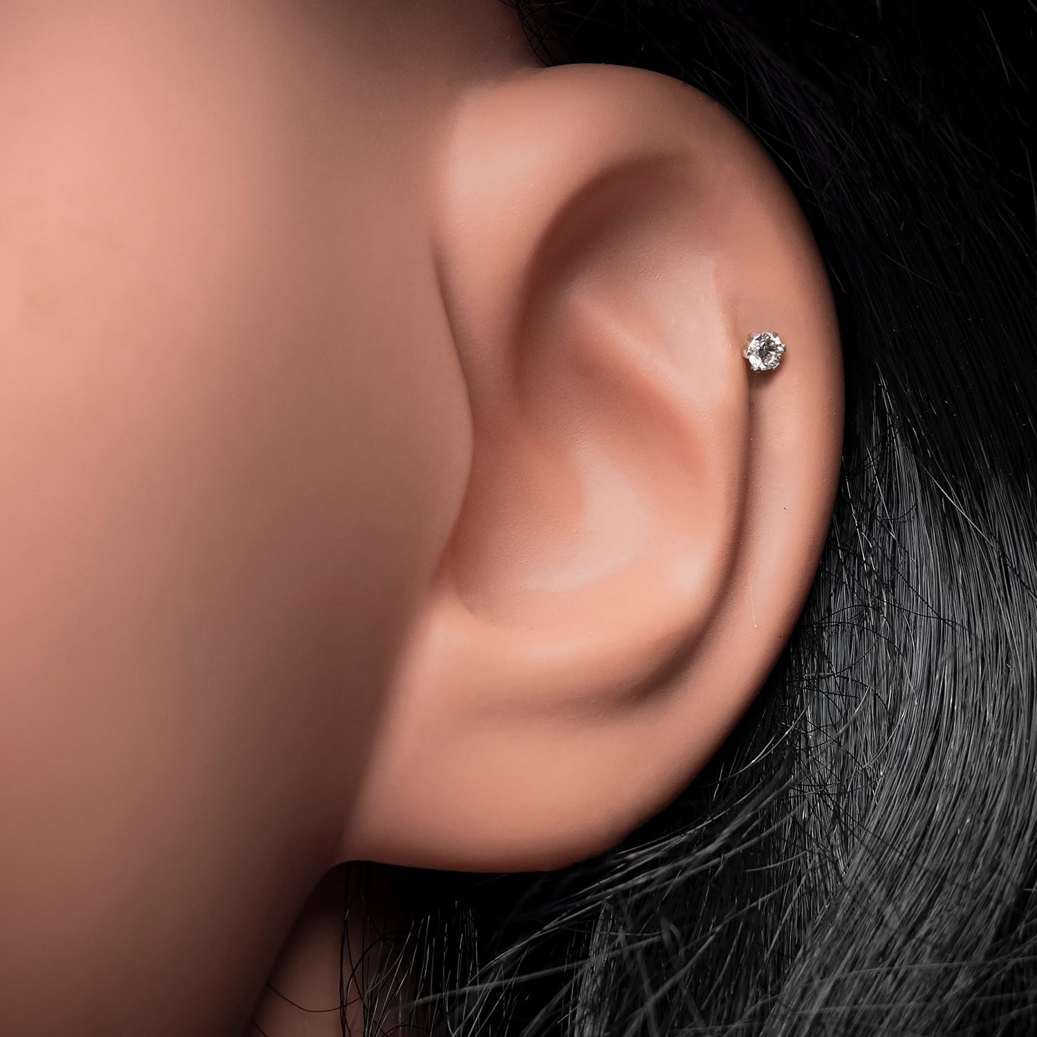 Demira Jewels 0.06 ct Real Diamond 14k White Gold Nose Stud Lip Labret Monroe Ring, 8 mm Long Internally Threaded Screw Post.