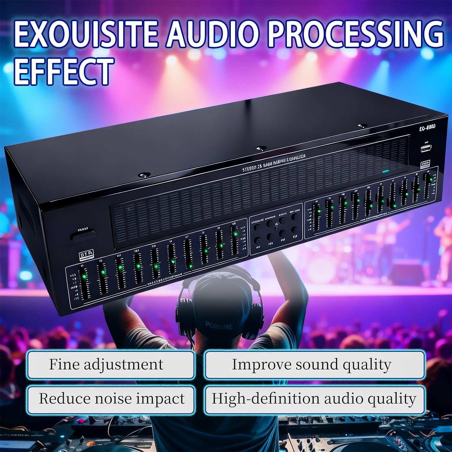 Equalizzatore grafico a 31 bande con Bluetooth 5.4, processore audio digitale con ingressi ottici/coassiali per sistemi stereo domestici, monitoraggio da palco e applicazioni in studio