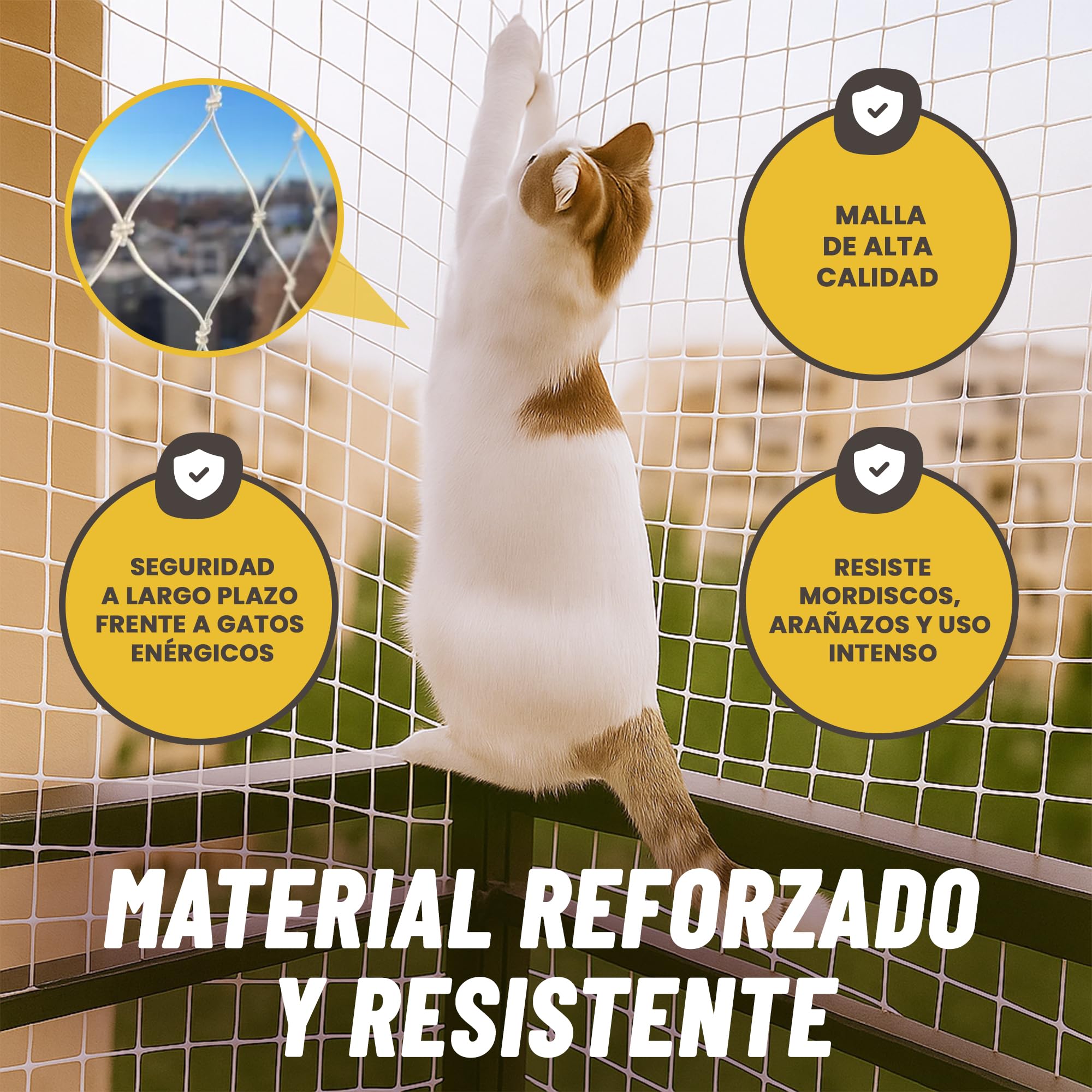 JARAMI - Red para Gatos terraza con Accesorios Incluidos - Red para Gatos Reforzada 8x3m - Malla Resistente y Duradera para Balcón, Terraza y Ventana - Malla Protectora Balcon.
