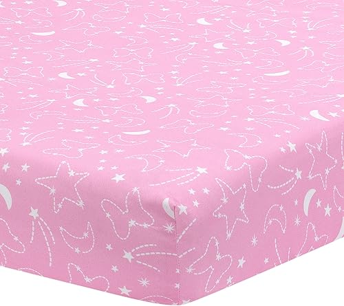 Lambs & Ivy Disney Baby Minnie Mouse Celestial - Sábana bajera ajustable para cuna, color rosa