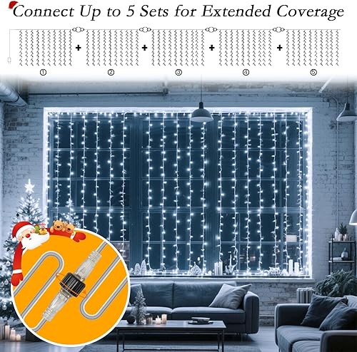 Miniatura 7 de Guirnalda de 200 luces LED de 9.8 x 6.6 pies enchufables con temporizador y 8 modos, luces de pared impermeables para ventana de dormitorio, boda,
