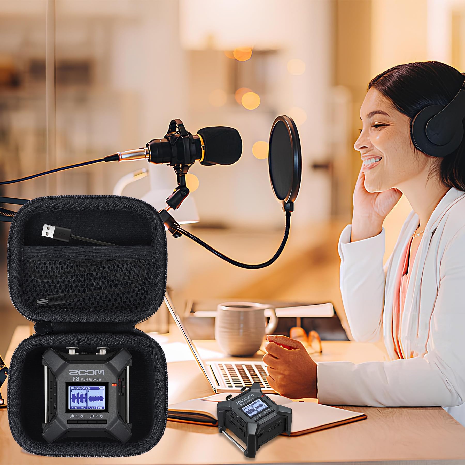 Lebakort Twardy futerał kompatybilny z profesjonalnymi podcastami Zoom F3 Compact Field Recorder
