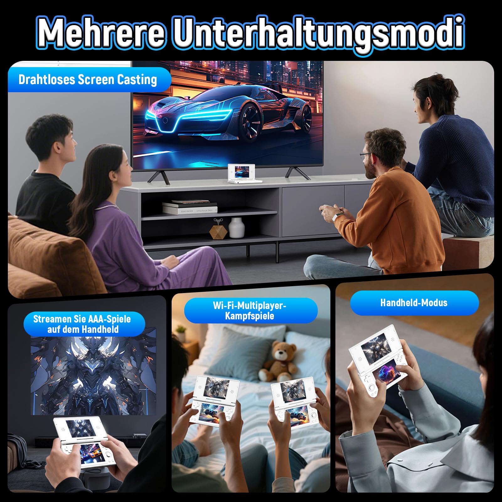 RG DS Retro Handheld Spielkonsole mit Kapazitivem Stylus,4-Zoll-Multitouch Zwei Unabhängigen Bildschirmen Retro Konsole,2,4+5G WiFi & BT 4.2,4000mAh,Unterstützt Split-Screen-Modus (Polarweiß)