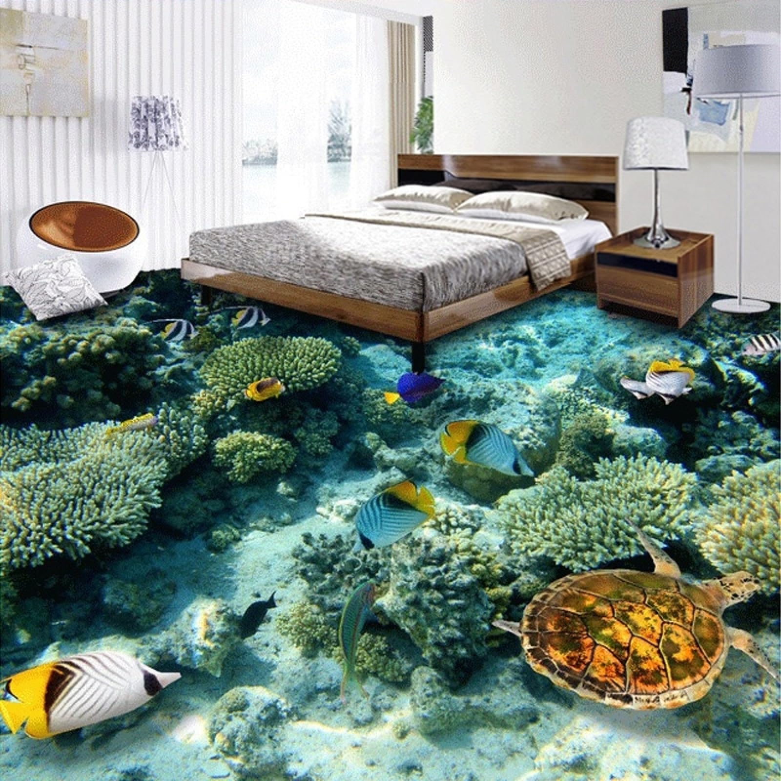 Vinyle Autocollant Stickers Salle De Bain Papier Peint De Sol Photo Personnalisé 3D Stéréoscopique Monde Sous-Marin Tortue De Corail 3D Mural Pvc Autocollant Imperméable Papier Peint De Sol Papi