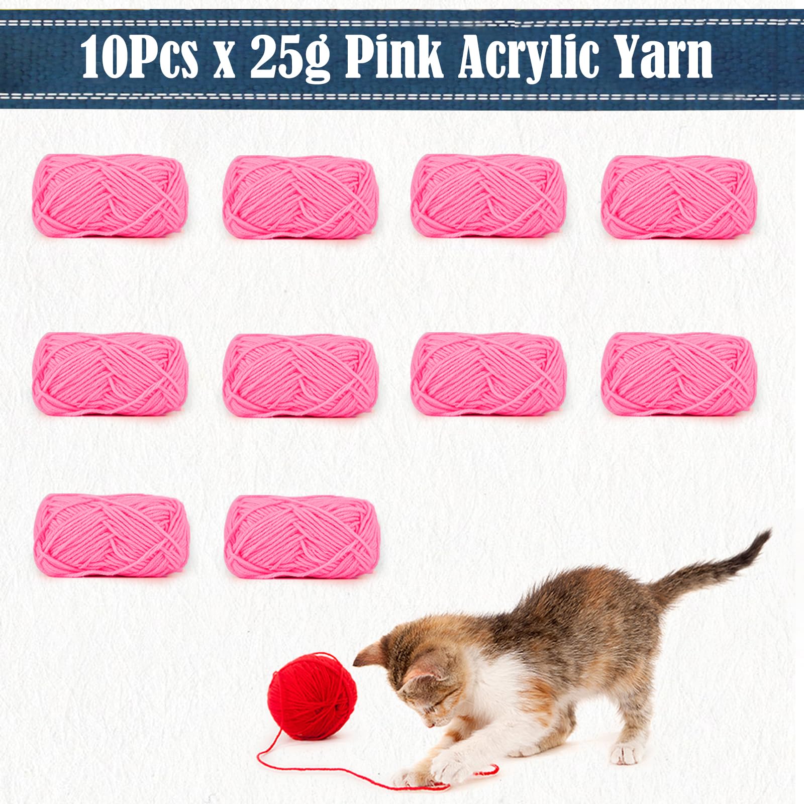 YINVA Crochet Yarn 10Pcs x 25g Acrylic Pink Yarn for Crochet and Knitting - Image 3