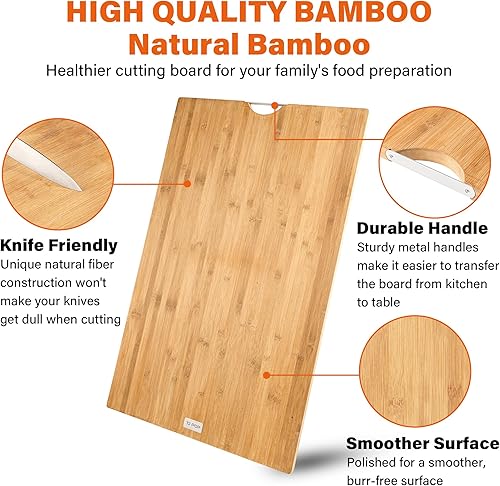 Miniatura 2 de Tabla de cortar de bambú extragrande de 36 x 22 pulgadas, tabla de cortar 4XL para cocina, tabla de cortar tabla de charcutería de 0.8 pulgadas de