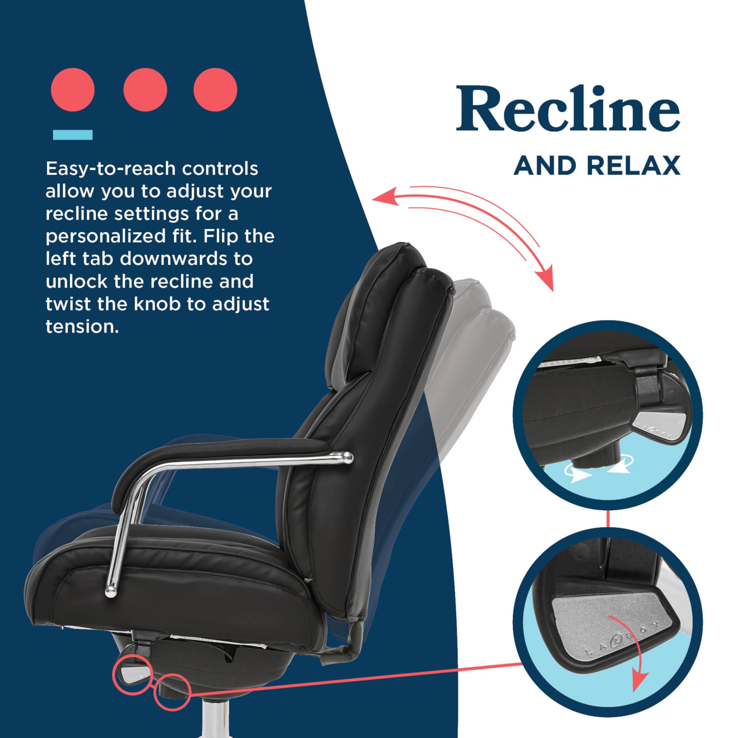 LaZBoy Sutherland Ergonomic Faux Leather Swivel Computer and Desk Chair Black CHR10048A — view 7