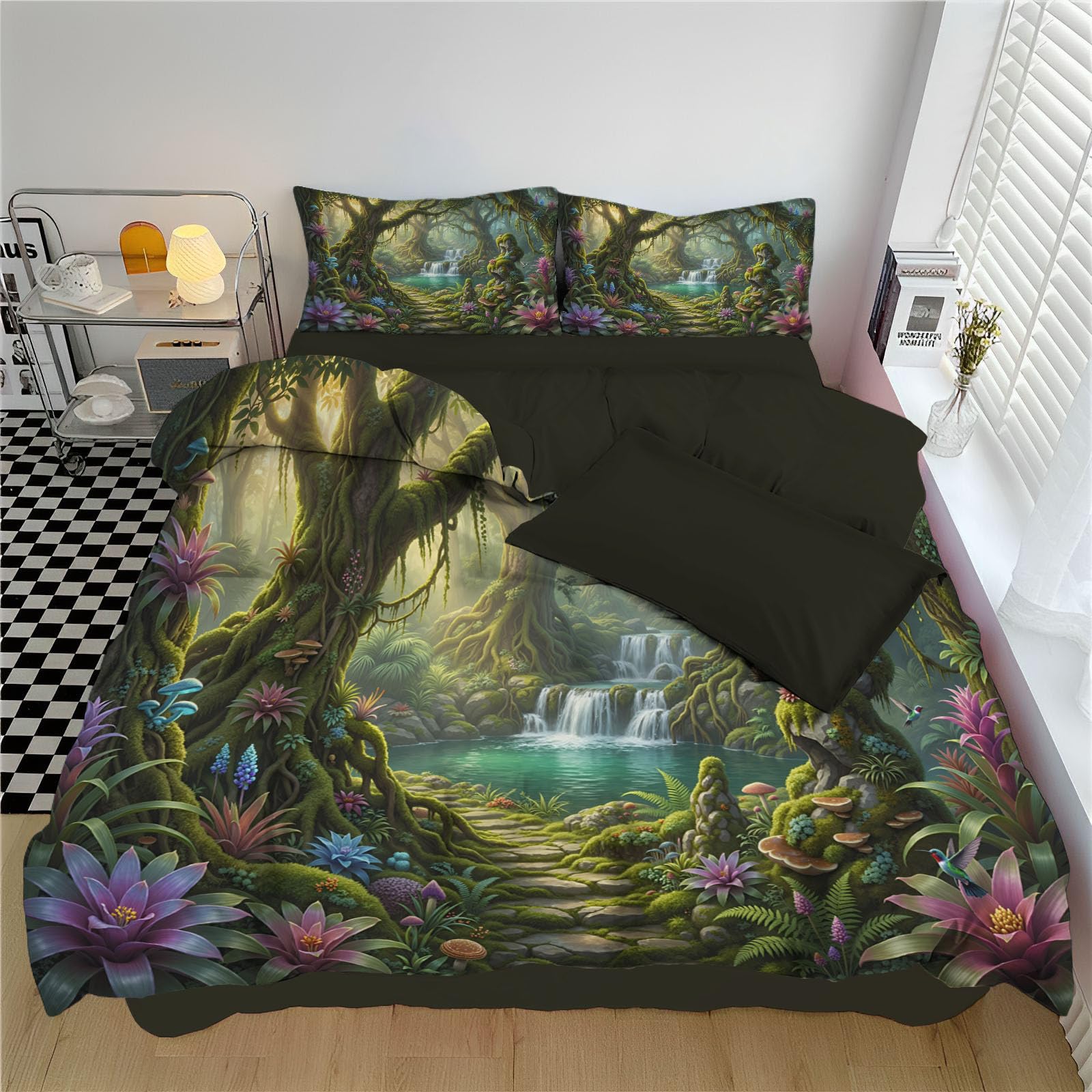 Housse de couette 240x260cm forêt magique 3 pièces pour grand lit