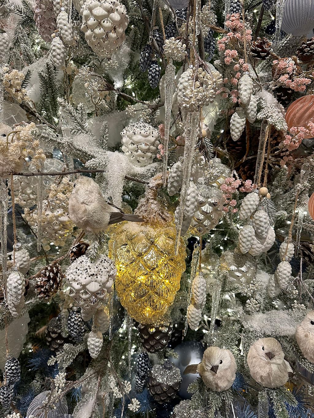 Christbaumschmuck Glas Zapfen 9cm x 12 Stück Tannenzapfen Weihnachtskugeln Wald weiß