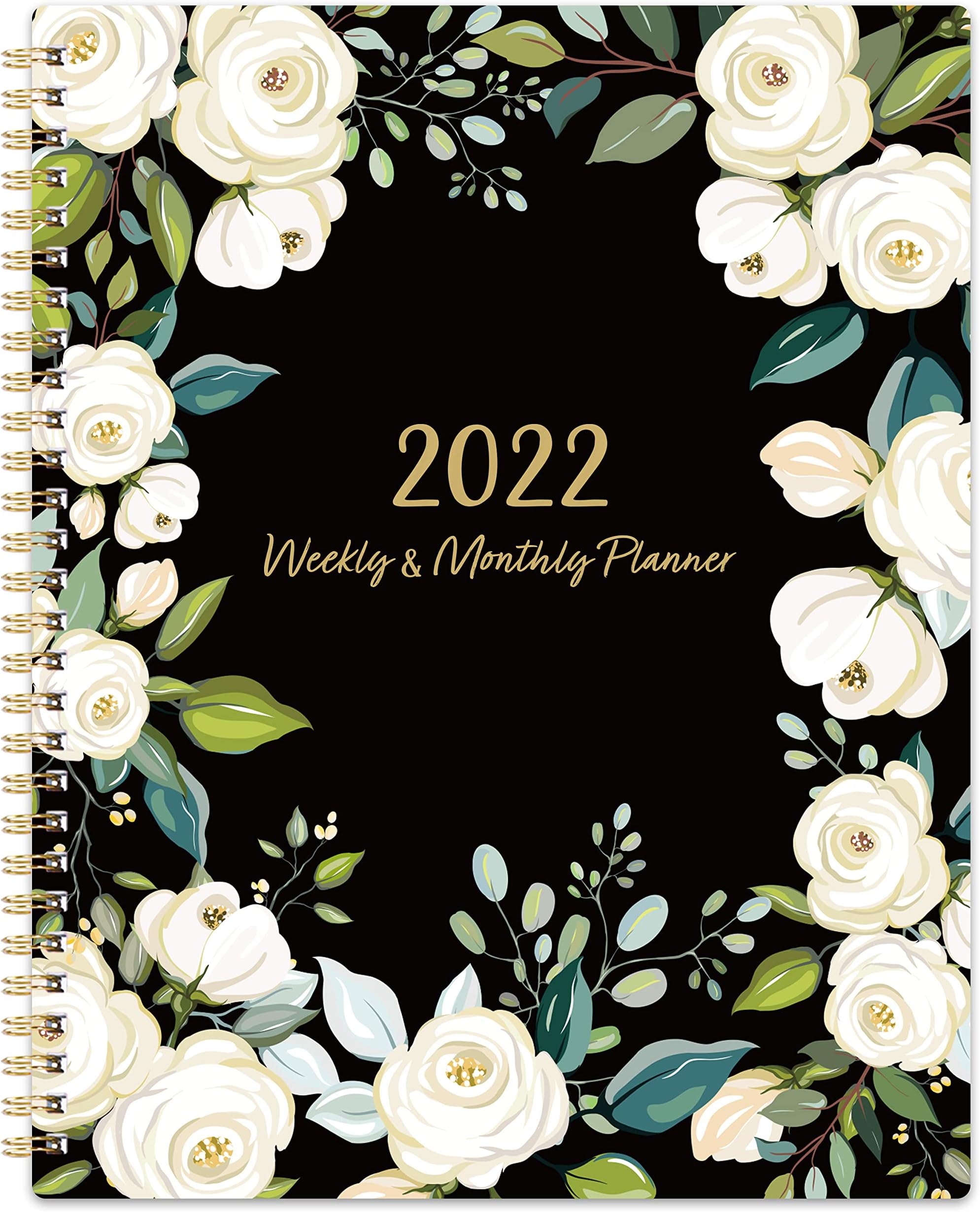 2022 Planner - 2022 Weekly & Monthly Planner with Tabs, 10" x 8", Jan. 2022 - Dec. 2022, Hardcover with Back Pocket + Thick Paper + Twin-Wire Binding - Romantic Rose