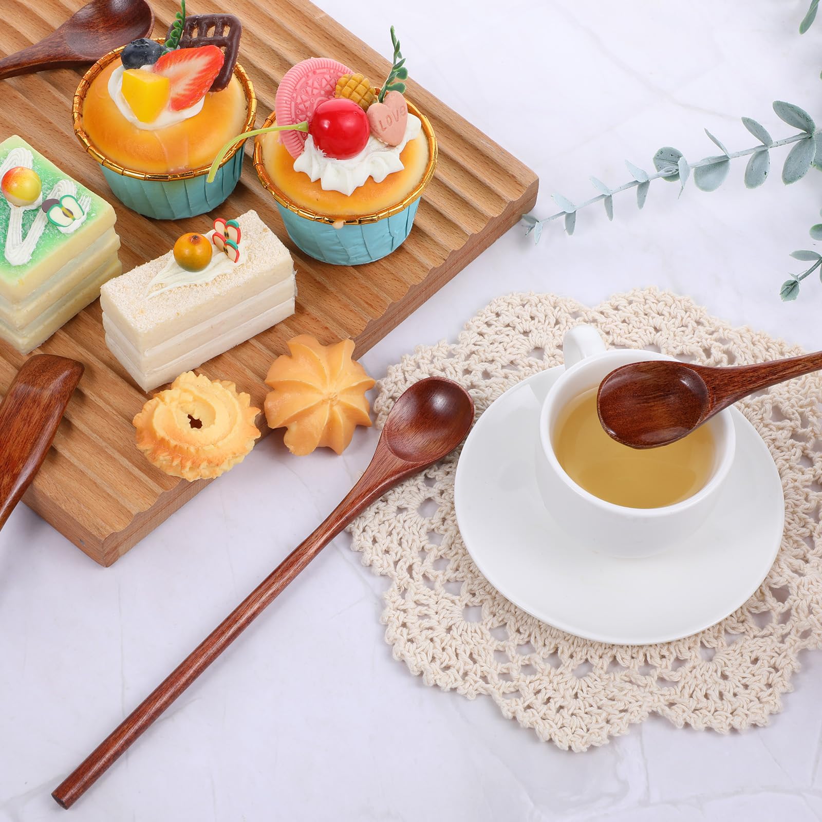 8 Stück Honiglöffel Holz Retro Holzlöffel Nanmu Suppenlöffel 20cm Lange Griff Holzlöffel Natürliches Kaffeelöffel Honigrühr Löffeln Kochen Wooden Spoon für Kaffee Tee Honig Heiße Schokolade