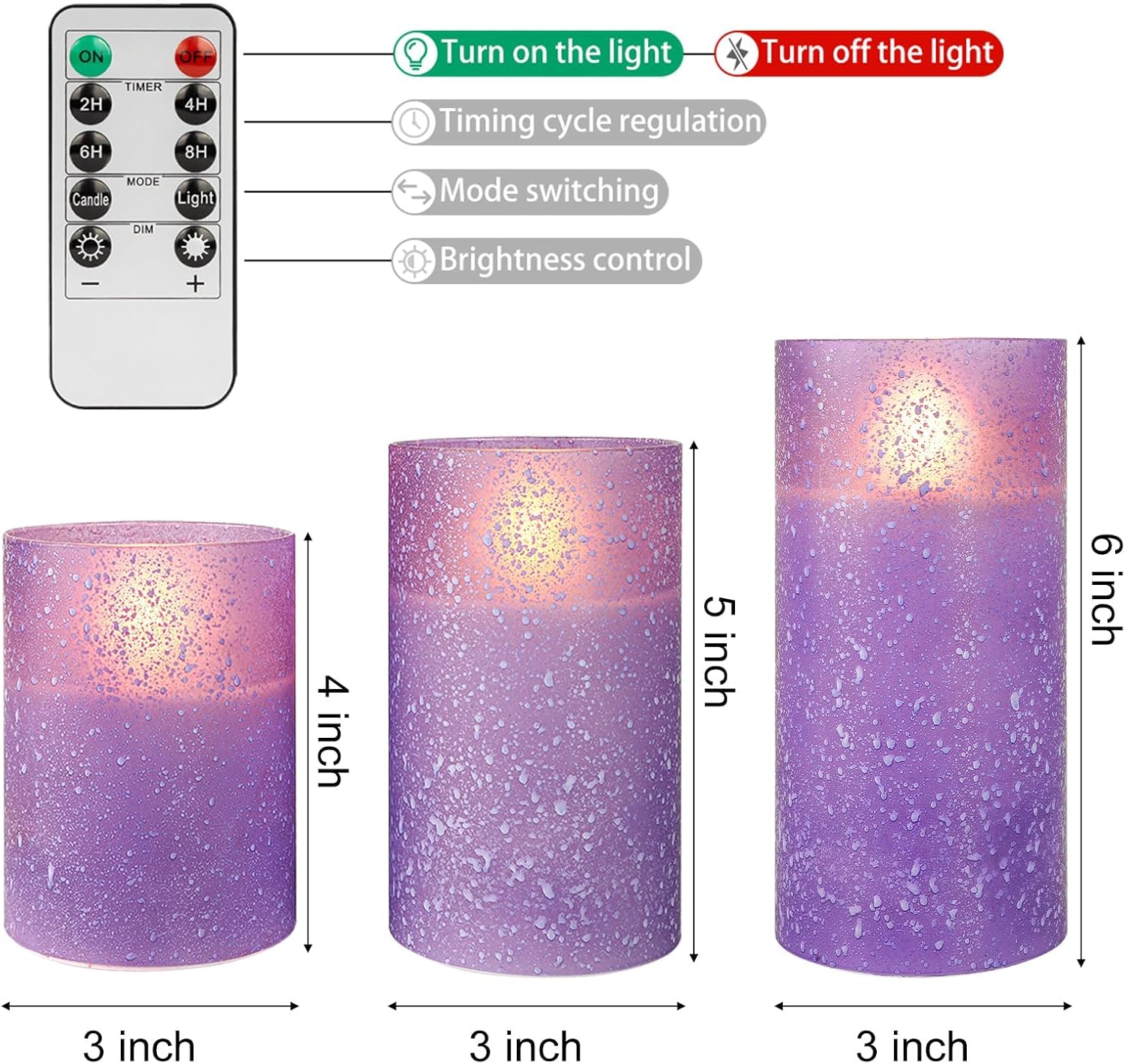 Purple Flameless Candles with Remote Control, LED Flickering Battery Operated, Timer Function, 3 Sizes (3x4, 3x5, 3x6), Safe for Home, Realistic Flickering Flame, Ideal for Decor and Special Events