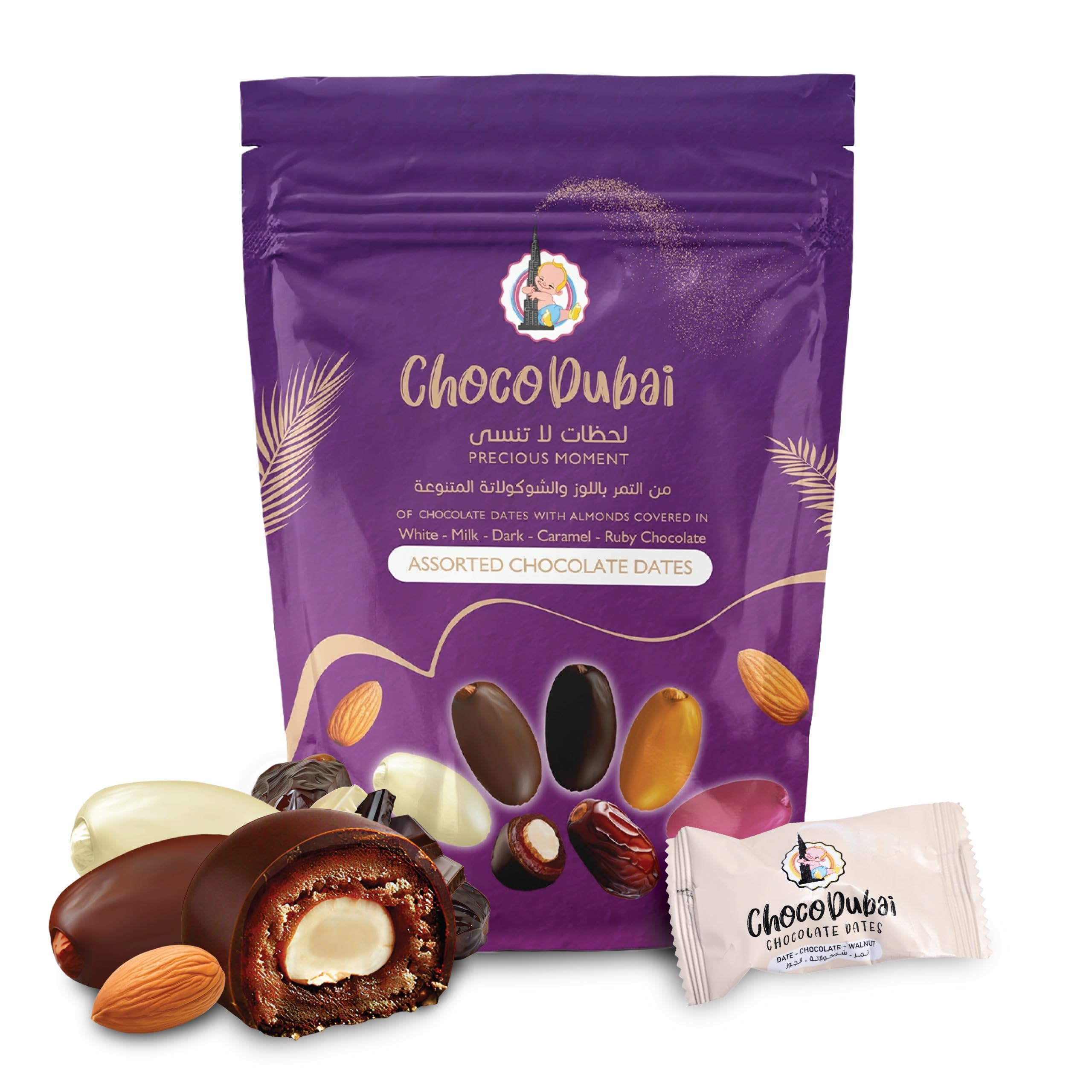 Choco Dubai Assorted Chocolate Coated Dates with Almond – 100g | Gourmet Mixed Chocolate Arabic Sweets | Premium Gift Treat