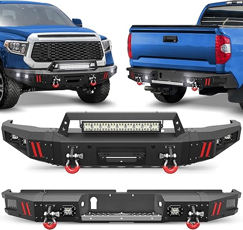 Vista 11 de Parachoques trasero Tundra para Tundra 2014-2021, parachoques negro texturizado con luces LED, anillos en D y orificios para sensores, compatible