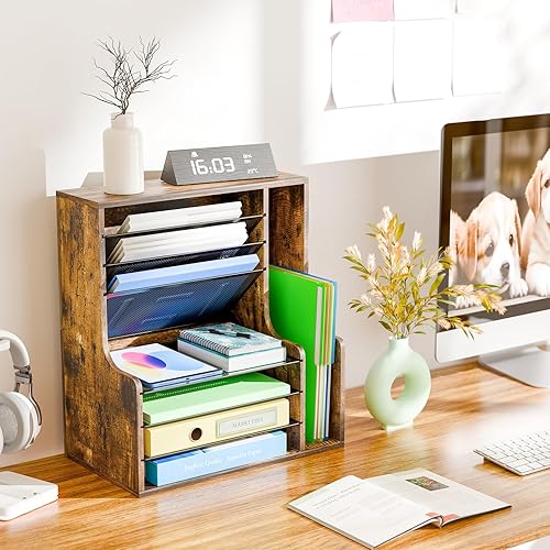 Miniatura 2 de Simple Trending Organizador de archivos de escritorio de 7 niveles, organizador de papel de madera con soporte de archivos ajustable, organizador de
