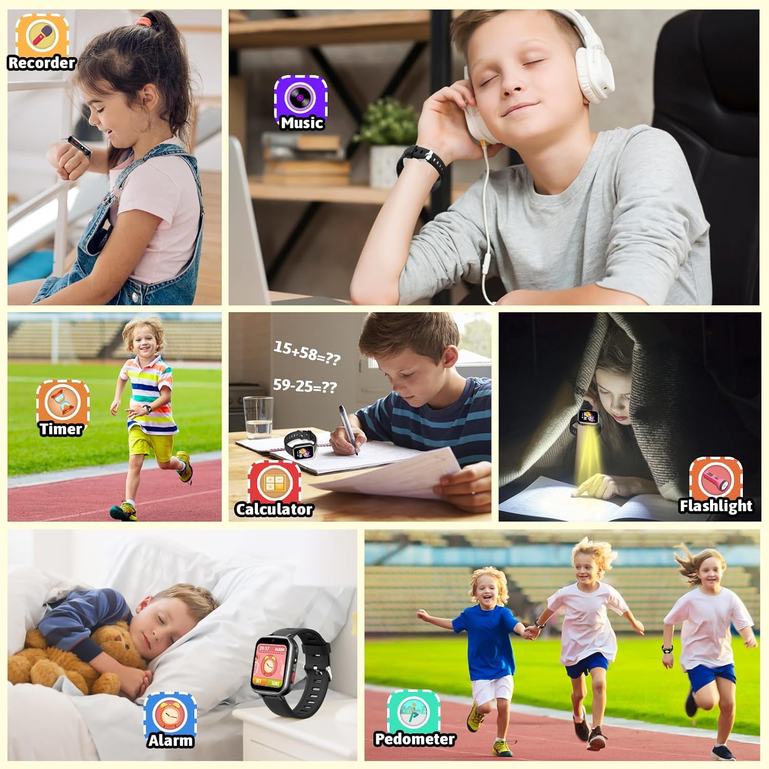 zicor Kids Smart Watch Gift with 26 Puzzle Games, Dual Camera, Music Player, Pedometer, Video Recorder, Flashlight, Alarm Clock, Toys for Boys and Girls Age 4-12, Birthday Christmas Gift, Kids Toy - Image 6